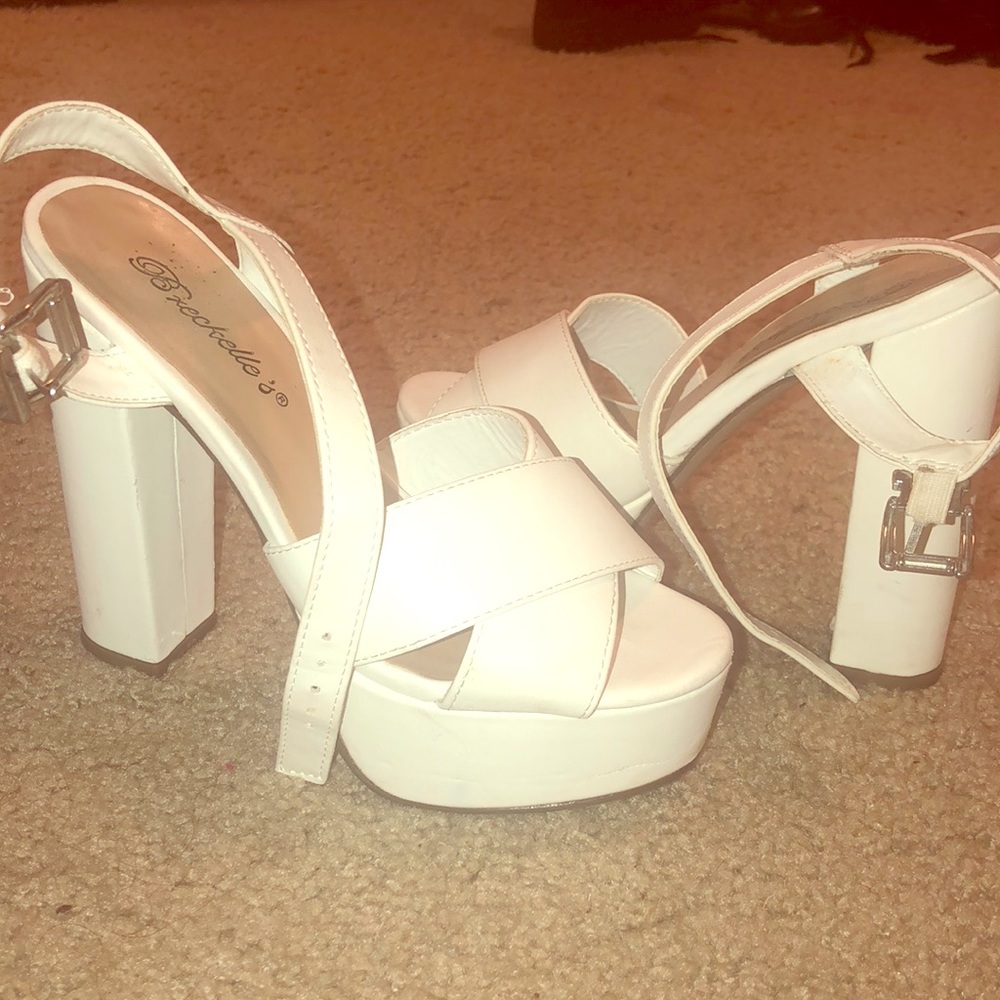 white chunky heels